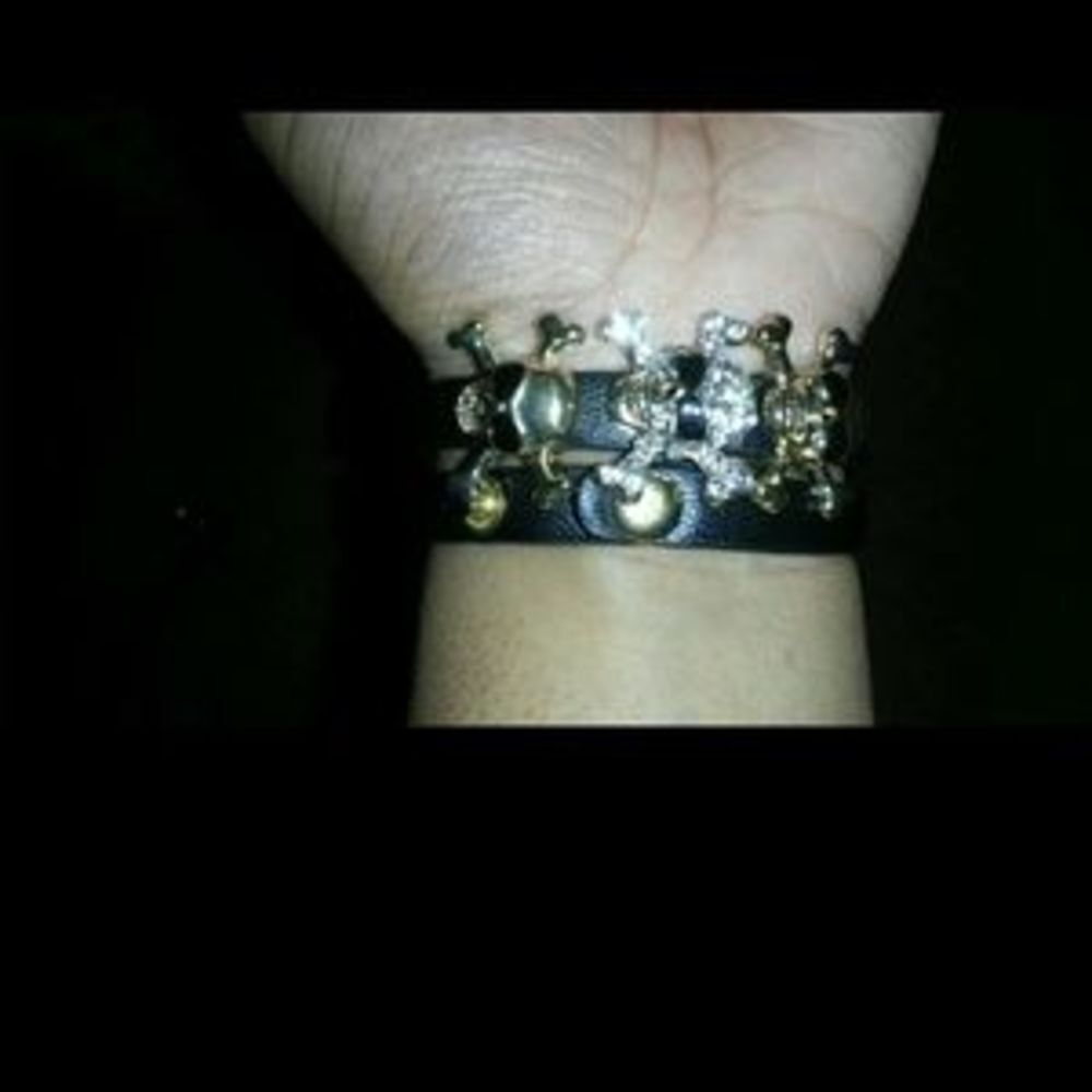 Triple Skull Head Faux Leather Wrap Bracelet